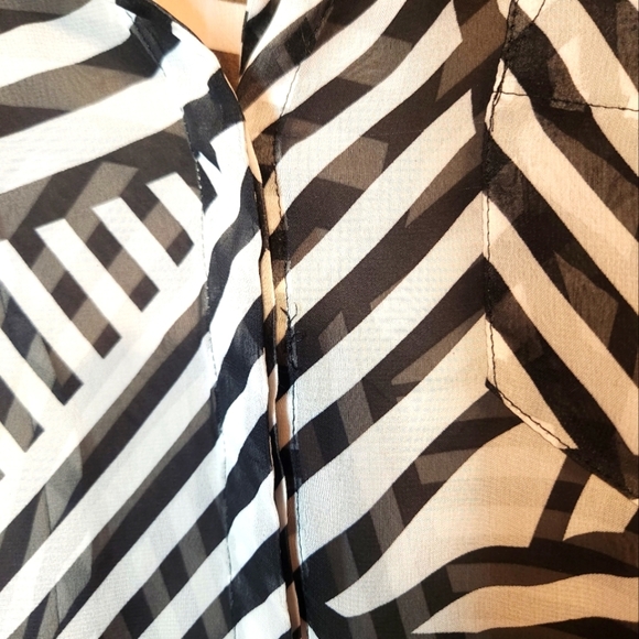 Metaphor medium black and white striped long sleeved sheer blouse - Picture 2 of 9